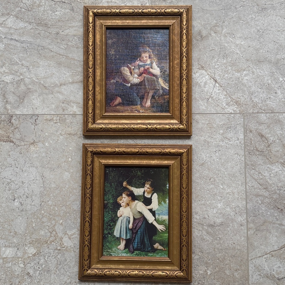Vintage Framed Art Prints on Board Set of 2